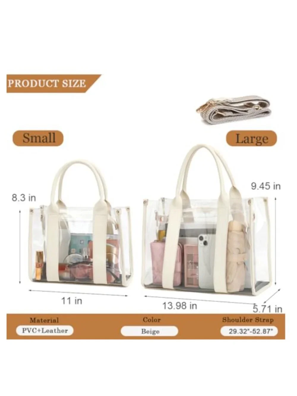 Clear PVC Tote Bag Stadium Approved Crossbody Handbag
